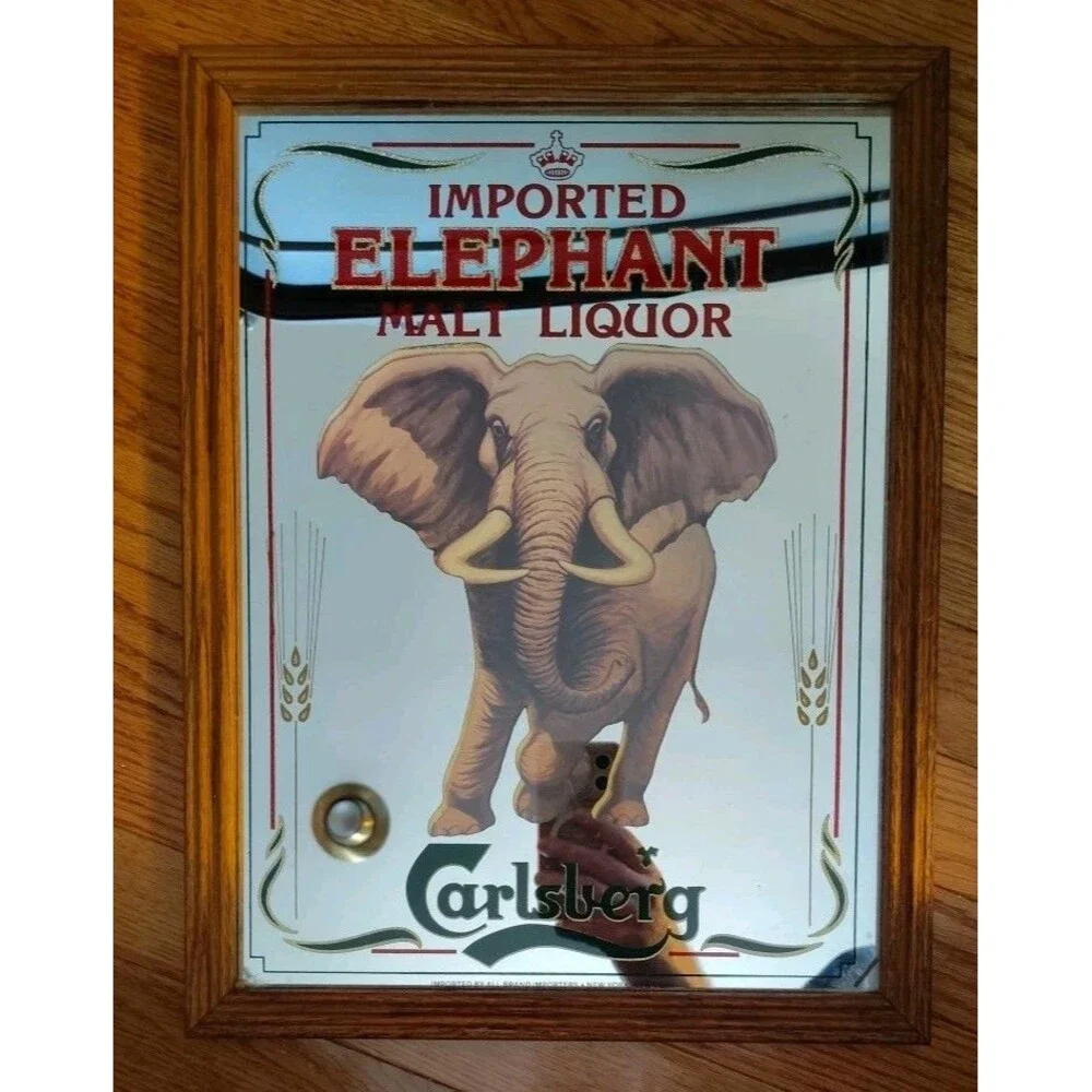 Vintage Carlsberg Brewing Imported ELEPHANT Malt Liquor Bar Beer Mirror